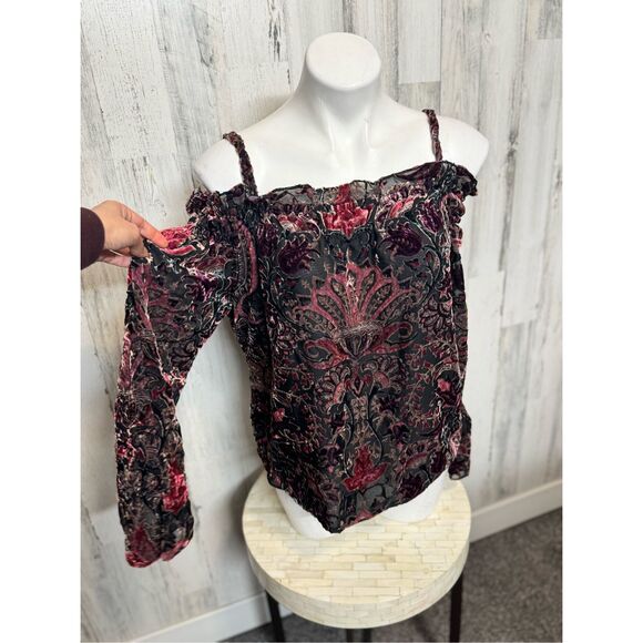 Ecru Velvet Boho Tank Top Medium – Floral Burnout Camisole Goth Romantic Peasant - Picture 6 of 9
